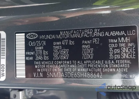 2025 Hyundai Tucson Se from USA, damaged, VIN 5NMJA3DE6SH488642
